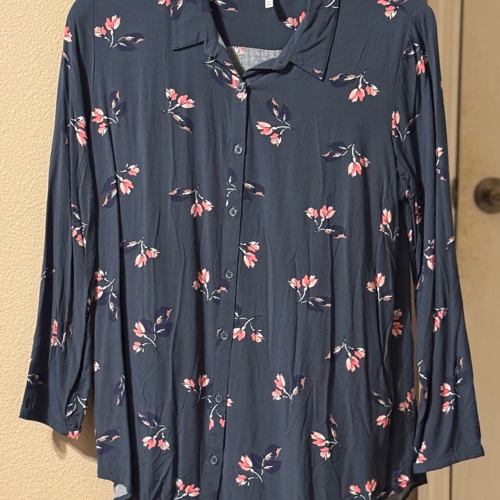 Joules Navy and Pink Floral Button-Down Shirt